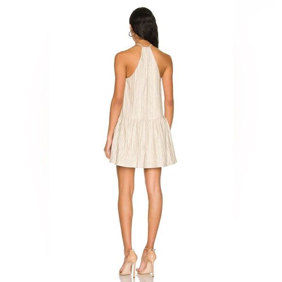 AMANDA UPRICHARD Amy Dress in Valencia Beige White Striped Linen Silver Stripe - Picture 3 of 6